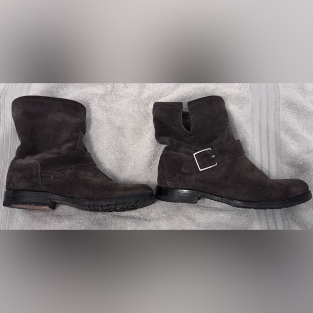 Frye Natalie Gray Suede Biker Slouch Boots (7)
